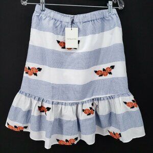 PEPALOVES Ruffle Skirt Striped Floral Elastic Waist Knee Length